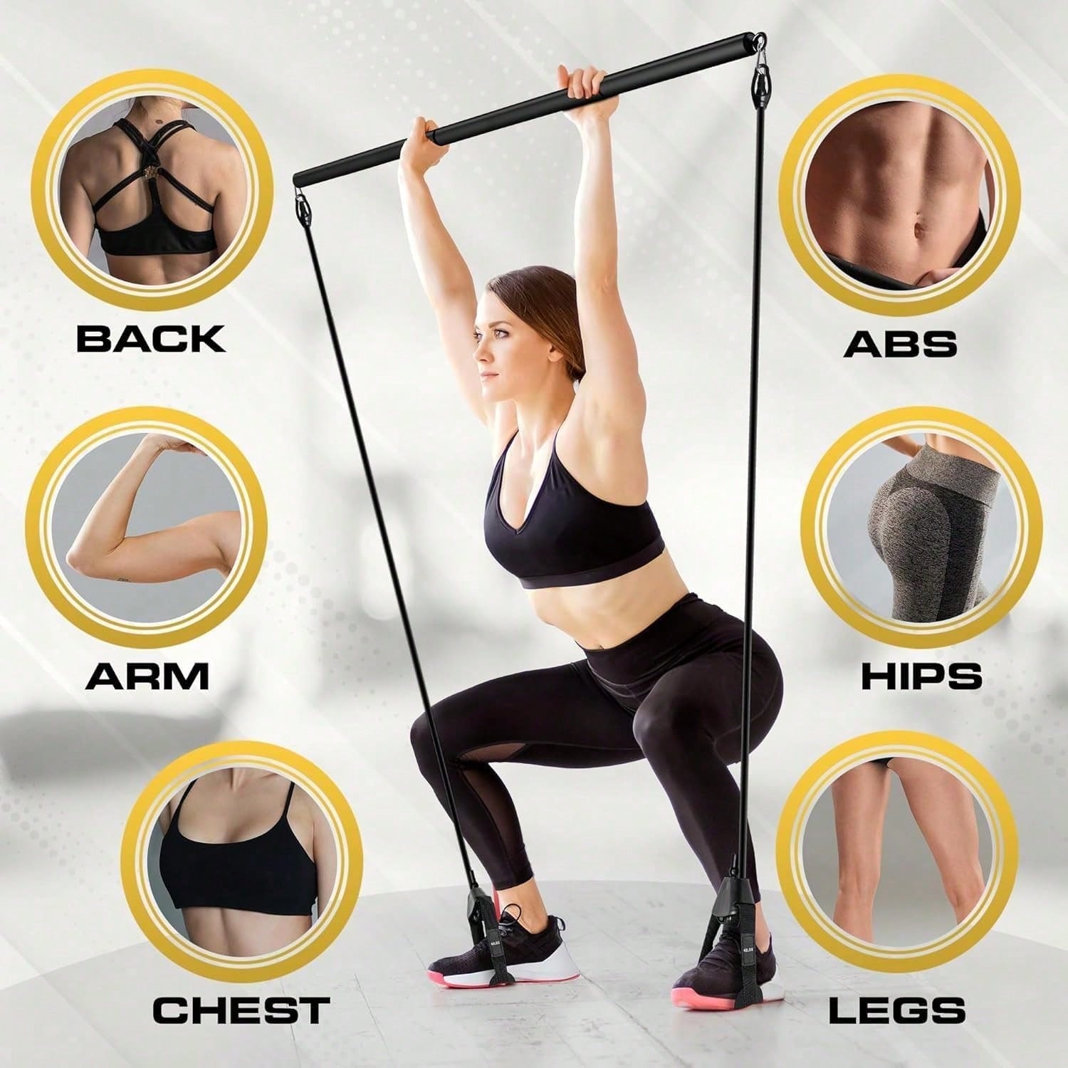 Набор для пилатеса с лентой со – обзор и цена Pilates Bar Kit With Resistance Bands